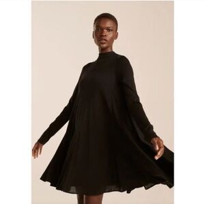 Rebecca Taylor Black Mock Neck Swing Dress Long Sleeve Wool Blend Size S NWT